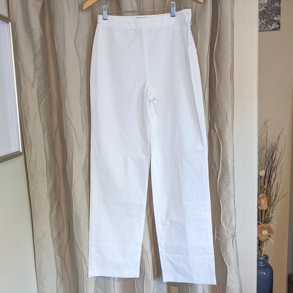J. Crew Factory‎ White Cotton Seersucker Pants 4 Straight Leg Coastal Trousers